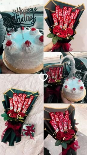 flower bouquet and chocolate bouque