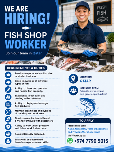JOB VACANCY – FISH SHOP WORKER