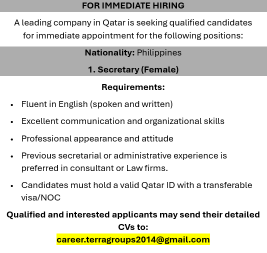 Secretary Job vacancy Philippines