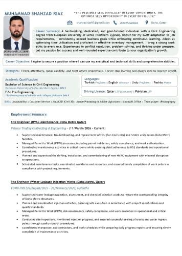 Civil Engineer Non-UPDA)Doha Metro