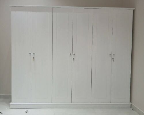Bed and mattress. Wardrobe