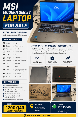 MSI Modern Series Laptop 8GB RAM