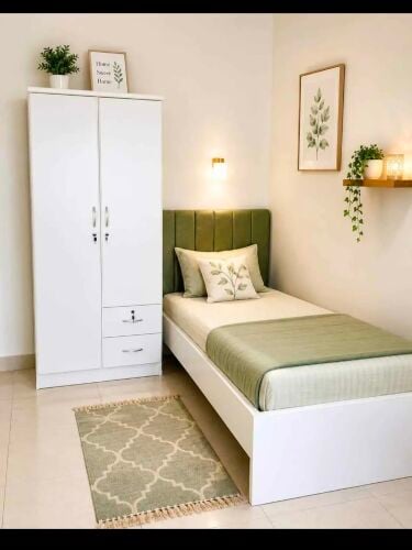 Bed, mattress, cabinet, available
