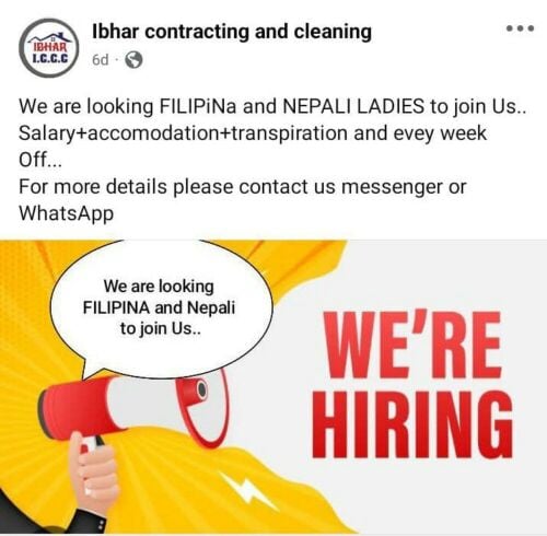 FEMALE CLEANER NEPALI OR FILIPINA