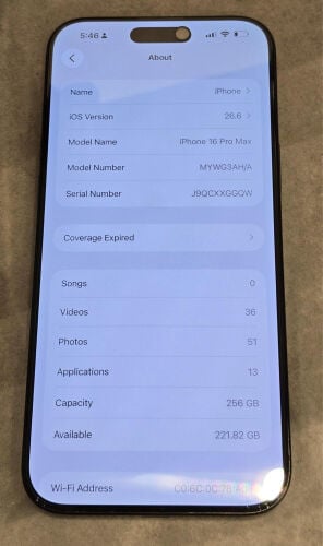 16 pro max 256 gb black color titan