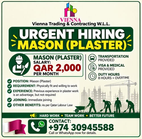 URGENT HIRING – Mason (Plaster)