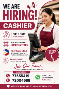 Cashier  Filipinas Only