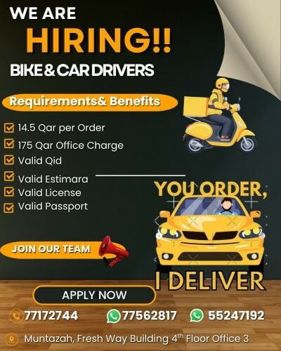 Snoonu Drivers 14.5 (QAR/Order)
