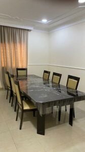 خشب طبيعي  (120*300) + 7 كراسي