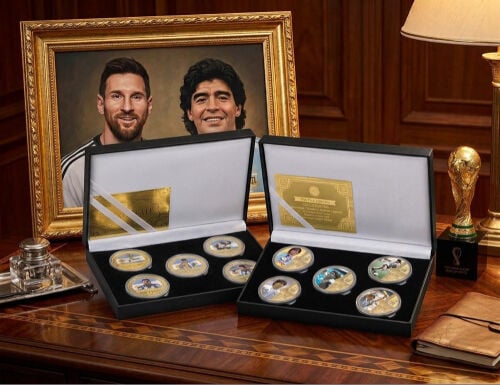 Messi and Maradona coins set