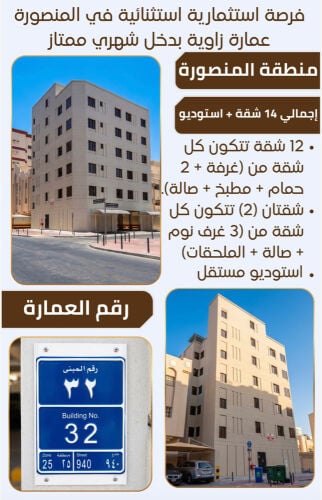 للبيع عماره جديده المنصوره 14 شقه