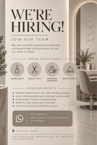 WE ARE HIRING - Female Beauty Salon