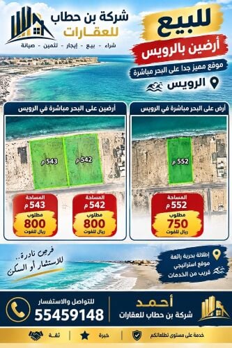 للبيع أراضي بالرويس علي البحر مبا