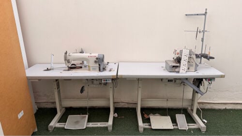 sewing machines + cutting table