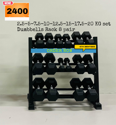 dumbbells 2.5 to 20 kg and rack