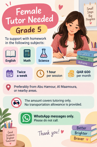 female Tutor Needed for Grade 5