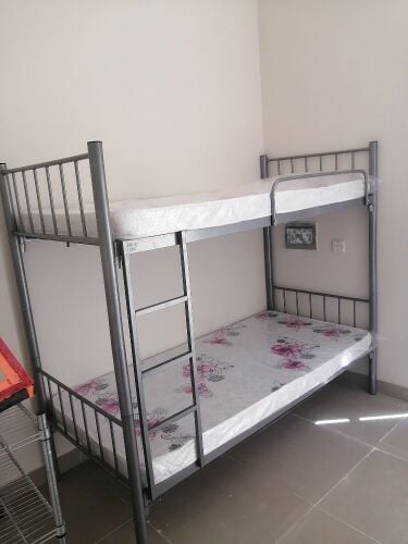 silver double bunk bed: