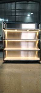 SS UPRIGHT SHELF & TRAY HOLDER