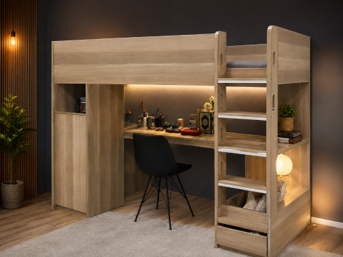 Bed with Study Desk & Storage
