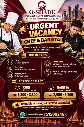 VACANCY FOR CHEF AND BARISTA
