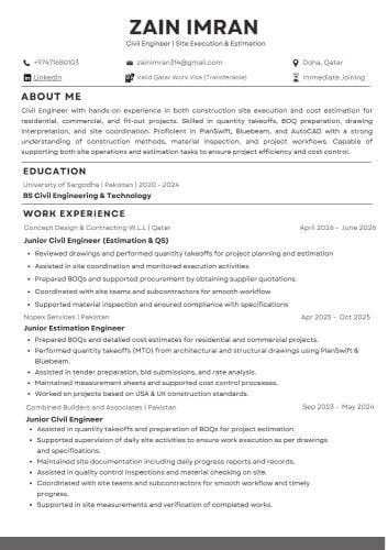 Civil Engineer - Site & Estimation