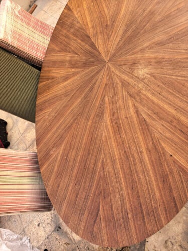 Dining table in good condition, with five chairs.