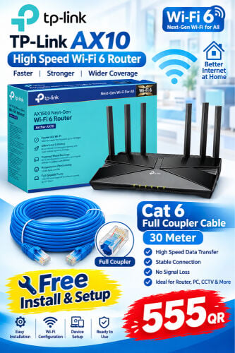 Tplink Ax10 SpeedRouter+Cat6 Cable 