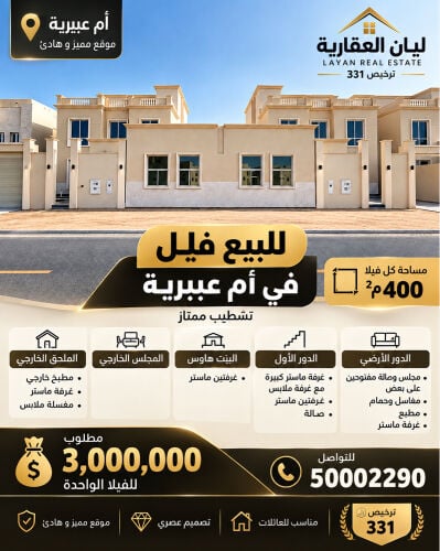 للبيع في ام عبيريه 400 م