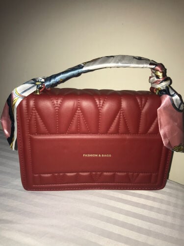 Red Quilted Handbag with Silk Scarf