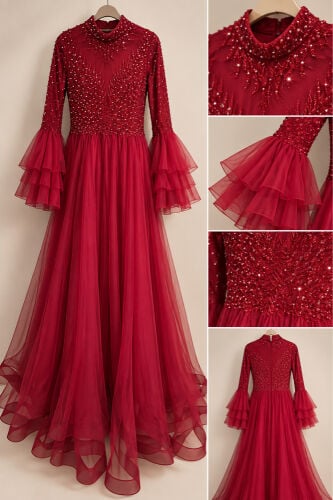 Elegant Burgundy Evening Dress