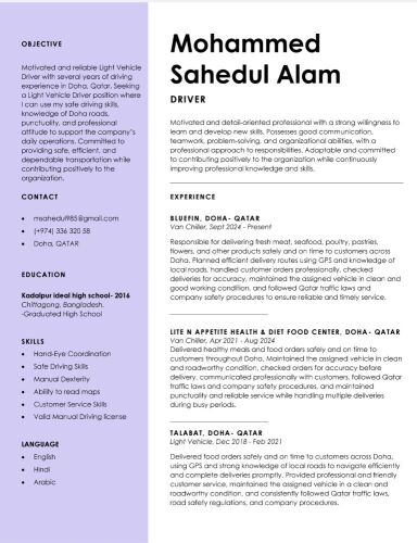 I am looking For driving job