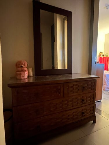 Wooden dresser with mirror and draw