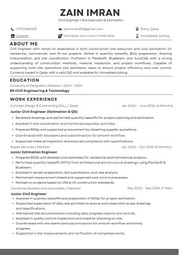 Civil Engineer - Site & Estimation
