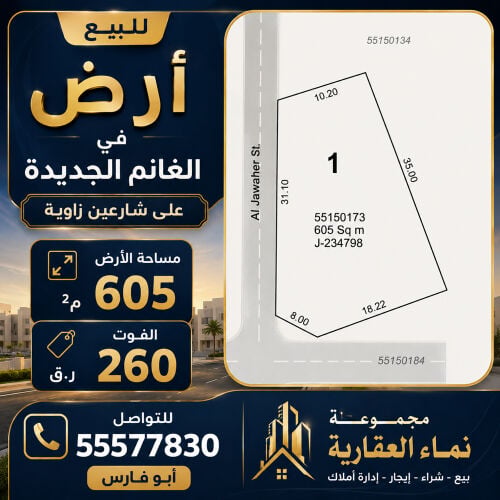 للبيع ارض في الغانم الجديدة 