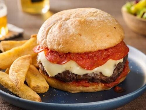 Burger, sandwich and pizza