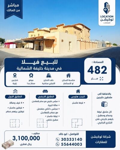 للبيع فيلا مدينه خليفه الشماليه