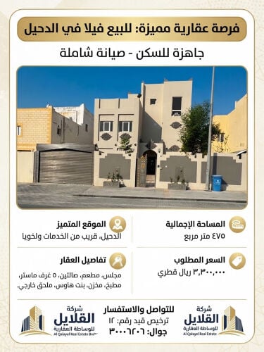 للبيع فيلا مستخدمة في الدحيل 