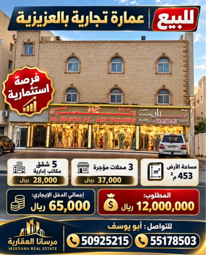للبيع عمارة تجارية مؤجرة  العزيزي
