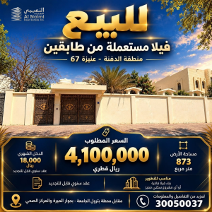 فيلا من طابقين موجرة تباع ارض873م