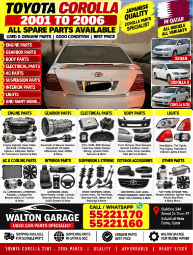 Toyota Corolla 2001 to 2006 parts