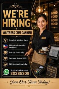 Waitress cum Cashier(Female)