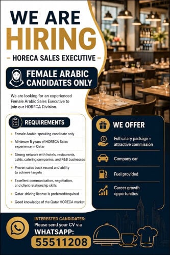 Hiring Female Arabic Outdoor Sales 