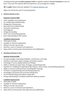 Urgent! HVAC & Plumbing Technicians