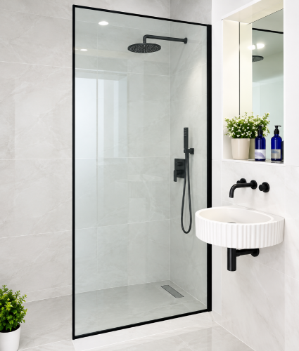 Glass partition for bathroom shower
