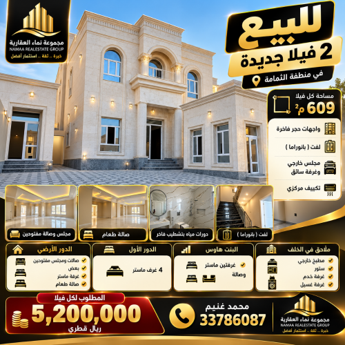 للبيع فيلا فاخرة ٦٠٩ م في الثمامة
