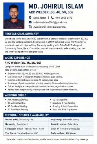 6G ARC Welder Looking for Job