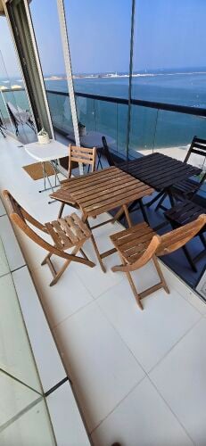 outdoor ikea table wood and 3 chair