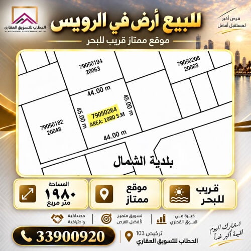 للبيع ارض ١٩٨٠ م في الرويس