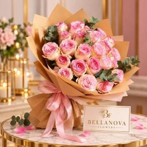 Pink Roses Eucalyptus Bouquet