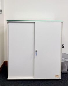 Sliding Door Cabinet w/ Glass Top